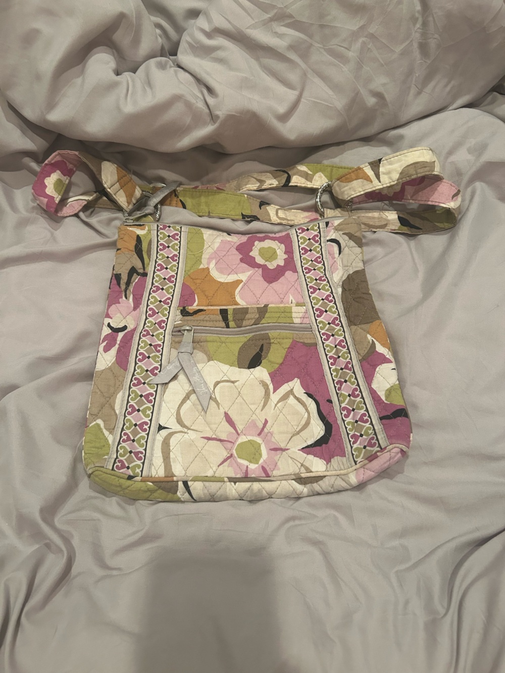 Vera Bradley Floral Quilted Crossbody in Pink, Green & Cream